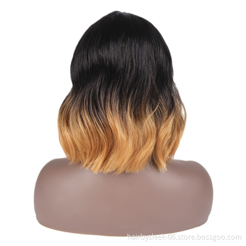 Ombre Synthetic Wig  Dark to orange Wig Short Natural Wave BOB front heat resistant loose with bangs short wig synthetic